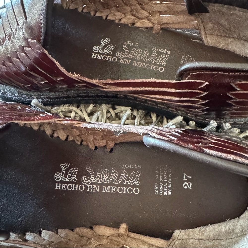 Men's Leather La Sierra Mexican Huarache Closed Toe Shoes Woven Size 27 / 9 NEW - Picture 4 of 6